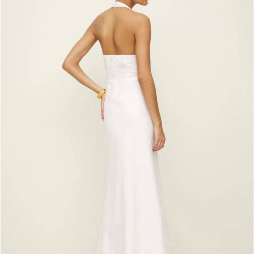BEST Reformation Delilah Linen Maxi Dress Sz0/2 White Vacation Halter Wedding - Picture 14 of 15